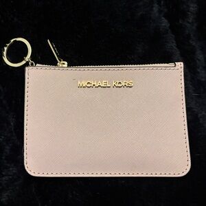 NWT Michael Kors Jet Set Travel Small Top Zip Coin Pouch ID Wallet- Powder Blush